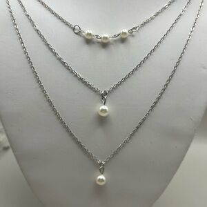 Chic & Dainty Layered Silver Tone Pearl Necklace